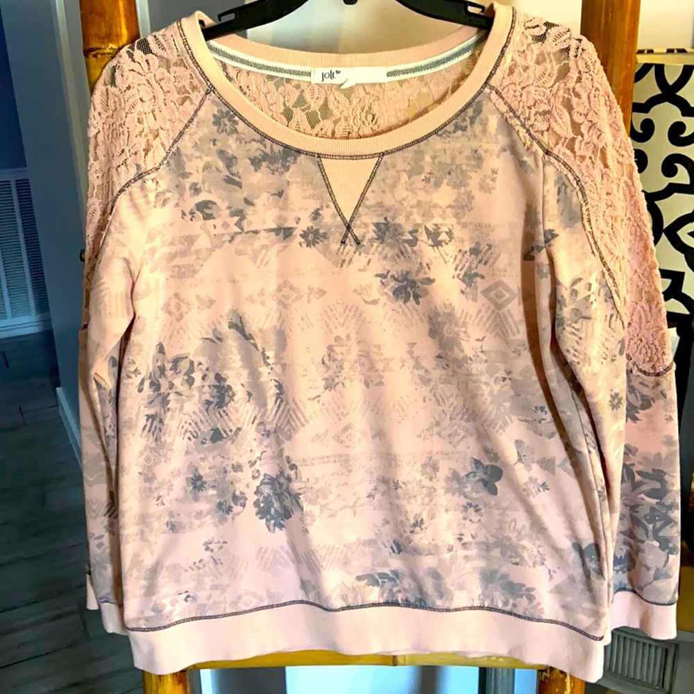Jolt Pink Grey Lace Sweatshirt SZ LG - Picture 1 of 6